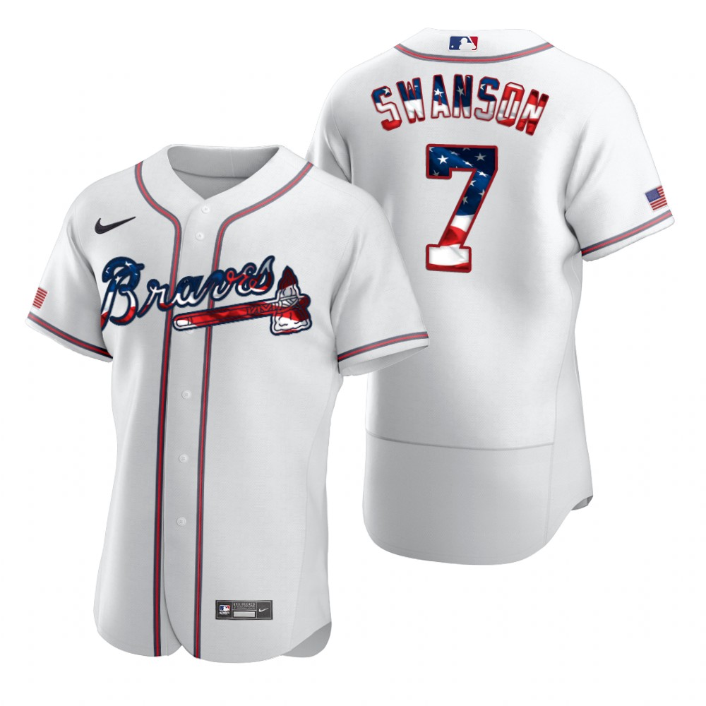 Atlanta Braves #7 Dansby Swanson Men Nike White Fluttering USA Flag Limited Edition Authentic MLB Jersey